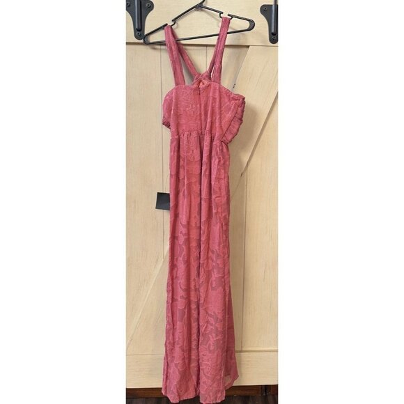 Lulus Lovely Celebration Rose Pink floral burnout, chiffon pant suit - Picture 3 of 7